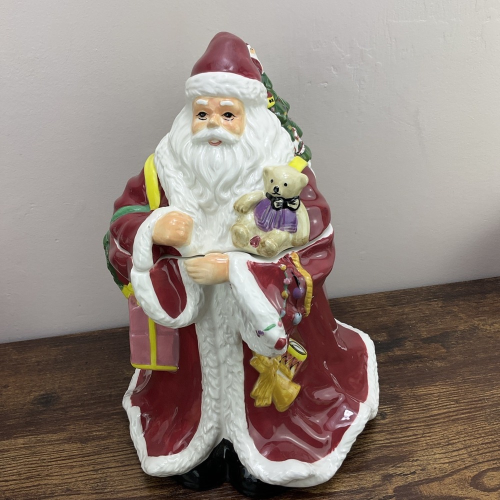 Spode Christmas Tree Santa Cookie Jar‎ Teddy Bear Robe Wreath Ceramic 11.5"